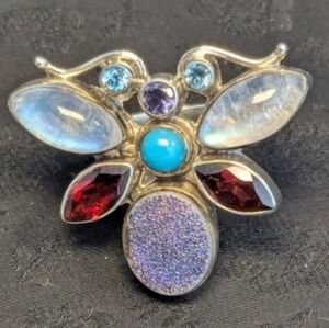 Rare Nicky Butler Butterfly Bug Ring Moonstone Garnet Turquoise Size 10